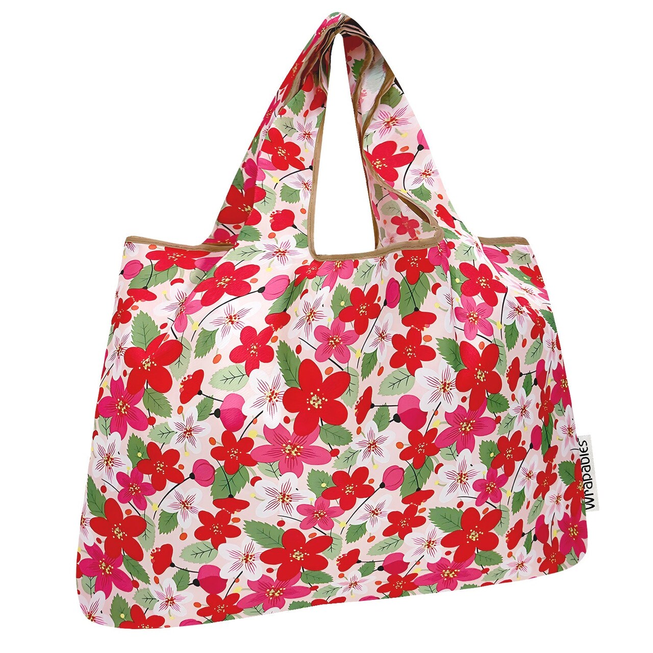 Wrapables Large Foldable Tote Nylon Reusable Grocery Bags, Sakura